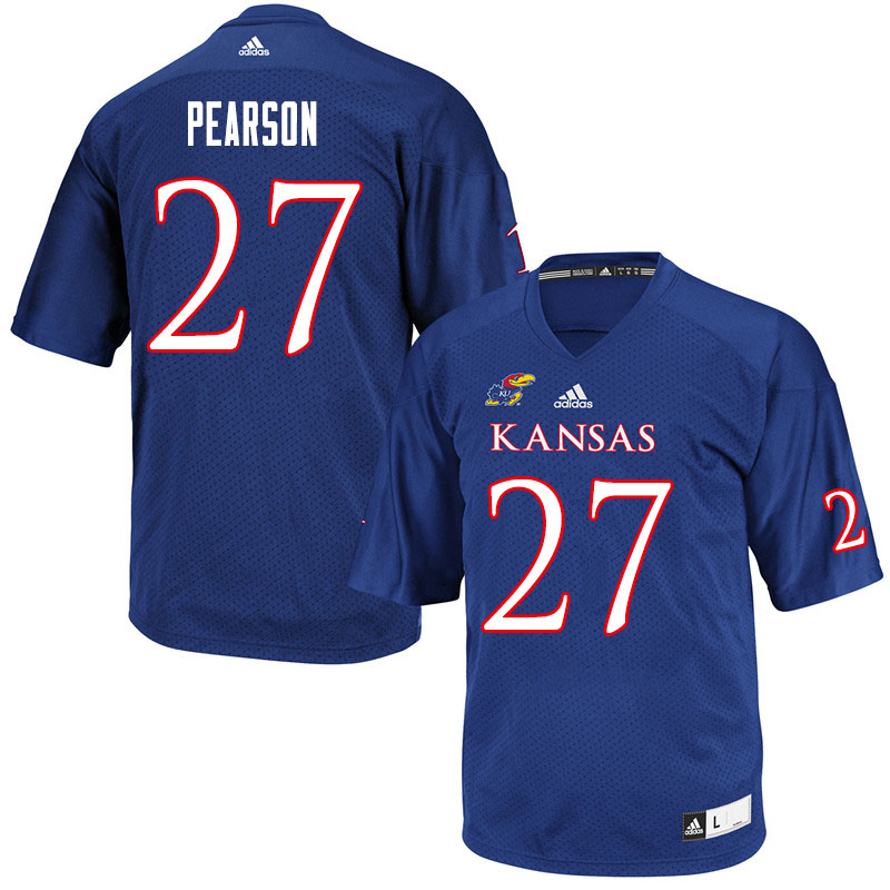 Men #27 Kyler Pearson Kansas Jayhawks College Football Jerseys Sale-Royal